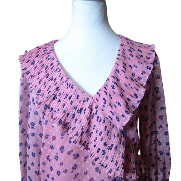 Paris Atelier & Other Stories Women's Size 4 Pink Ruffle Swiss Dot Floral Blouse - Picture 2 of 8